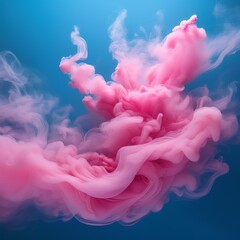 Wall Mural - ethereal billows of pink smoke gracefully unfurling against a vivid blue backdrop creating a dreamy 