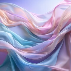 Wall Mural - ethereal fabric waves in zero gravity pearlescent sheen delicate folds catching light abstract textile art soft focus edges dreamlike atmosphere