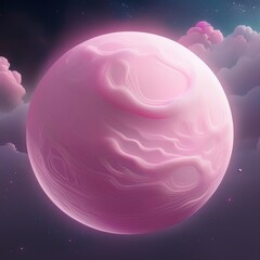 Wall Mural - ethereal pink planet suspended in white void soft cloudy texture with subtle craters dreamy otherworldly atmosphere blend of science fiction and artistic interpretation