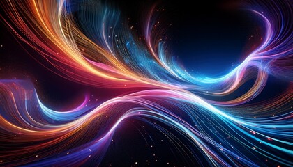 Wall Mural - ethereal streams of multicolored light flowing through dark space bioluminescent tendrils intertwine