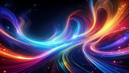Wall Mural - ethereal streams of multicolored light flowing through dark space bioluminescent tendrils intertwine
