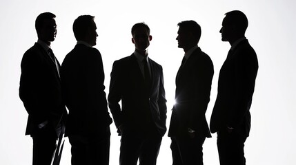 Wall Mural - silhouettes of men and a women, a group of standing business people, black color isolated on white background.