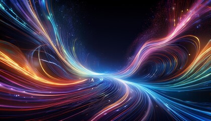 Wall Mural - ethereal streams of multicolored light flowing through dark space bioluminescent tendrils intertwine