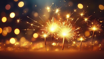 Wall Mural - festive merry christmas sparklers. golden magic sparkling beautiful card, sparkles or bengal lights