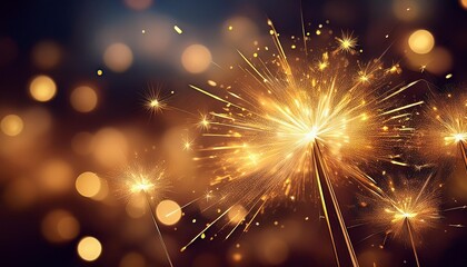 Wall Mural - festive merry christmas sparklers. golden magic sparkling beautiful card, sparkles or bengal lights