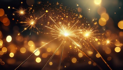 Wall Mural - festive merry christmas sparklers. golden magic sparkling beautiful card, sparkles or bengal lights