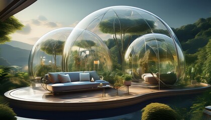 Wall Mural - floating ecoluxury residence with transparent bubble domes suspended gardens and zerogravity lounge 