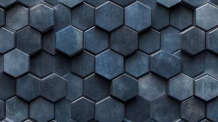 Decorative tiles with semi-gloss, polished wall background. Triangular tiles with black 3D blocks.