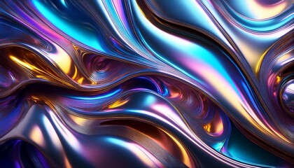 Wall Mural - futuristic chrome surface with liquid metal effect iridescent highlights creating a dynamic and reflective texture blending glamour with scifi aesthetics