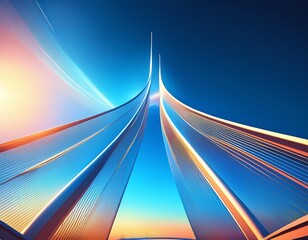 Wall Mural - futuristic bridge with sleek curved lines glowing against a vibrant blue sky lowangle view emphasizi