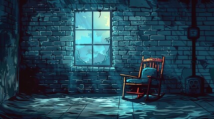 Wall Mural - A Solitary Rocking Chair in a Brick Room