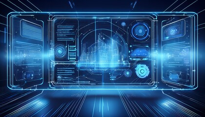 Wall Mural - futuristic data visualization holographic screens display intricate flowcharts aipowered automation 