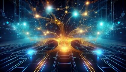 Wall Mural - futuristic neural network visualization glowing synapses ai chip integration holographic interface