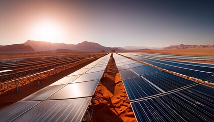 Wall Mural - futuristic solar farm on mars sleek panels morphing to follow sun terraformed landscape with earthli
