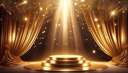 Wall Mural - glamorous awards ceremony elegant stage with golden podium bathed in dramatic spotlight shimmering c