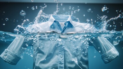 A white shirt floats in the water, creating a feeling of lightness and freedom