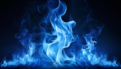 Wall Mural - intense blue flames dancing in isolation casting an eerie glow against a dark backdrop showcasing th