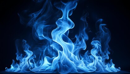 Wall Mural - intense blue flames dancing in isolation casting an eerie glow against a dark backdrop showcasing th