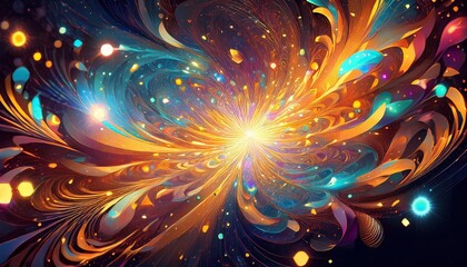 Wall Mural - kaleidoscopic explosion of confetti and light swirling colors forming abstract patterns festive ener