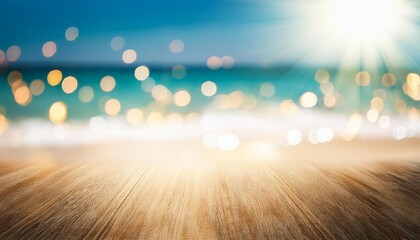 Wall Mural - Lights blurred bokeh background in sunny summer day on a beach.