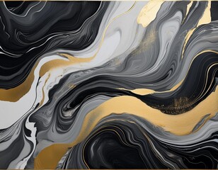 Wall Mural - luxurious abstract painting with swirling black and gray marble textures gold leaf accents adding opulent highlights elegant and moody composition suitable for highend decor