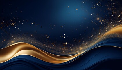 Wall Mural - luxurious abstract background blending deep navy blue with shimmering gold particles creating a festive and elegant atmosphere reminiscent of a starry night