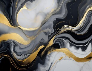 Sticker - luxurious abstract painting with swirling black and gray marble textures gold leaf accents adding opulent highlights elegant and moody composition suitable for highend decor