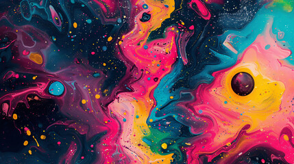 Aufkleber - Abstract painting with a vibrant mix of colors and textures, creating trippy patterns and shapes