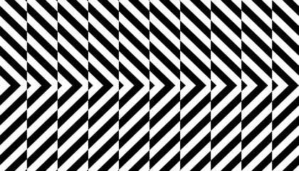 Wall Mural - Black and white abstract geometric pattern, arrows shape pattern with broken vertical lines. Vector Format Illustration 