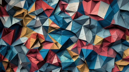 Fototapete - Cracked and crumpled abstract colorful geometric surface with a chaotic pattern