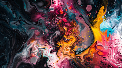 Aufkleber - Abstract composition of vibrant liquids blending to form captivating designs and textures