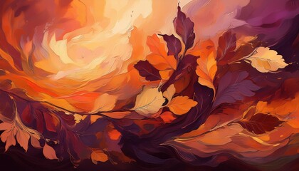 Wall Mural - rich autumnal abstract with swirling dark orange brown and purple hues textured brushstrokes evoke f