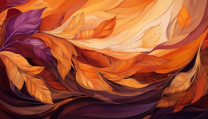 Wall Mural - rich autumnal abstract with swirling dark orange brown and purple hues textured brushstrokes evoke f