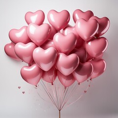 Wall Mural - romantic cluster of heartshaped pink balloons floating dreamily against pure white backdrop symbol of love and celebration