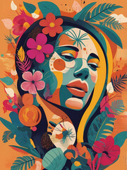 woman, face, flower, vector, beauty, fashion, hair, illustration, art, floral, head, nature, flowers, design, spring, eye, glamour, lips, leaf, person, lady, pattern, butterfly, autumn, summer, music,