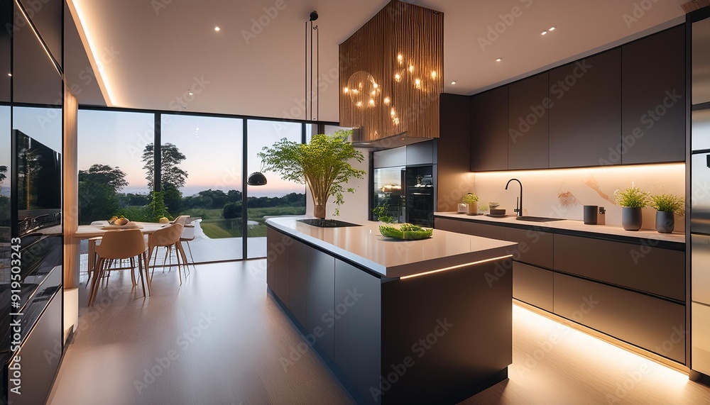 sleek modern kitchen with floating island minimalist cabinetry and ...