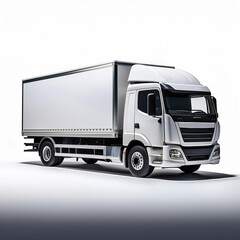 sleek white delivery truck isolated on infinite white background crisp shadows defining form gleaming paintwork and chrome details perfect for product mockup or logistics illustration