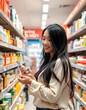 © imgstocker - Smiling Woman Shopping for Skincare Products in Supermarket Aisle