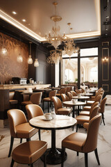 Wall Mural - Luxurious Coffe Shop with many tables, and chairs with aesthetic design