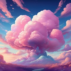 Wall Mural - whimsical landscape of giant cotton candy clouds pastel pink and lavender hues swirling together cre