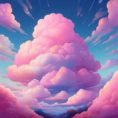 Wall Mural - whimsical landscape of giant cotton candy clouds pastel pink and lavender hues swirling together creating a dreamy and surreal confectionery skyscape