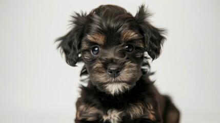 Poster - 3 week old Lowchen or Petit Chien Lion puppy posing against a white backdrop