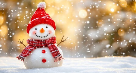 Poster - Blue and white snowman knitted on a white background.