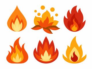 Wall Mural - Cartoon fire. Flame of infernal fireballs, red and yellow campfire, hot wildfire and bonfire, burn power. Hellfire, burning icons isolated vector set
