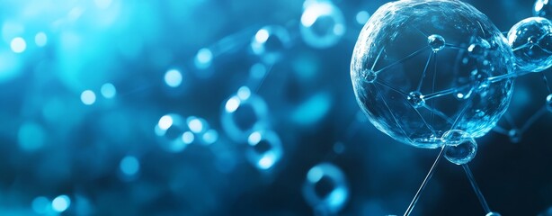 Wall Mural - abstract structure with a blue molecule or an atom connected, 3d illustration or cartoon style.