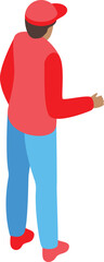 Sticker - Isometric delivery service worker wearing red uniform standing with back turned