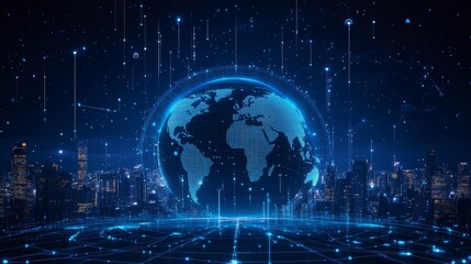 Wall Mural - global business concept with world map on technology background