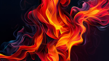 Poster - Abstract red and orange waves are flowing on a dark background, creating a sense of energy and movement