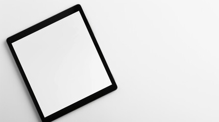 Digital tablet with empty white display on blank white surface