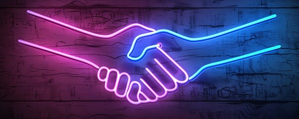 neon handshake icon a stylized neon sign of two hands shaking, representing professional networking 